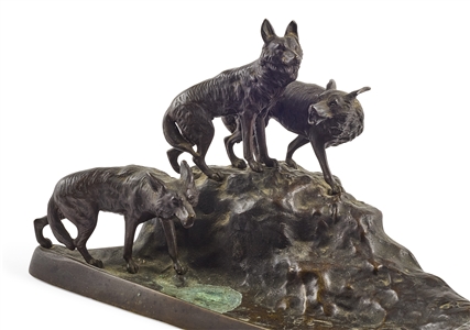 Brando Owned Bronze Wolves Inkwell Desk Set